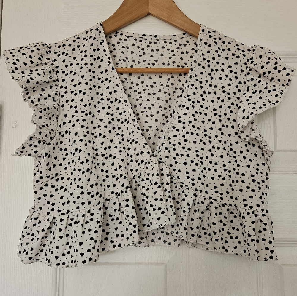 Shein Women's Black and White Ruffle Crop Top Size Small - Picture 1 of 3